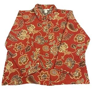 Coldwater Creek Size Lg Button Front Red Floral Paisley Tapestry Jacket Unlined